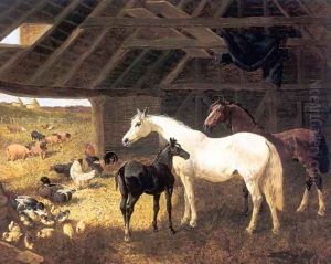 Horses and Poultry in a Barn by John Frederick Herring Snr