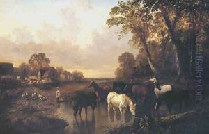 Horses Watering 1873 by John Frederick Herring Snr