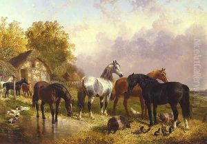 Horses in a Farmyard by John Frederick Herring Snr