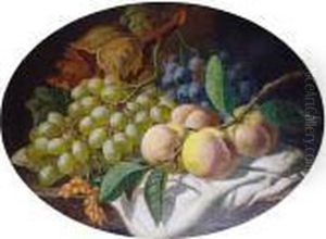Still Life With Grapes And Peaches On A Ledge by Charles Thomas Bale