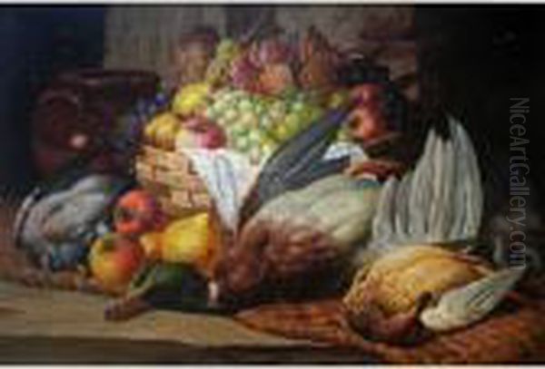 Still Life Of Duck, Pigeon And Fruit On A Shelf - view 1