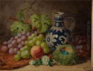 Composizione Di Frutta, Una Brocca E Un Nido Di Uova Composizione Di Frutta, Una Brocca E Un Nido Di Uova