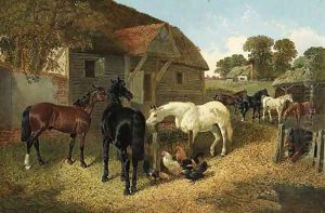 Horses and Chickens in a Farmyard by John Frederick Herring Snr