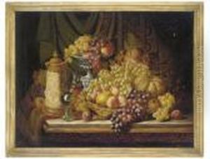 Grapes, Melon, Peaches And A Tankard On A Table by Charles Thomas Bale