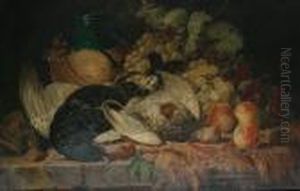A Still Life Of Fruit And Dead Game On Ashelf by Charles Thomas Bale