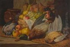 Still Life With Game Birds And Basket Of Fruit by Charles Thomas Bale