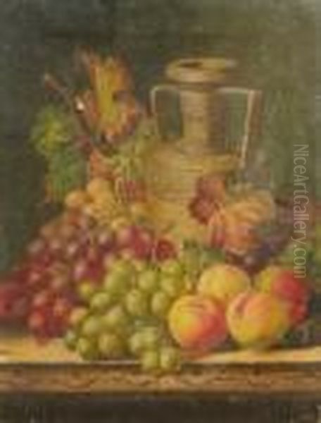 A Still Life With A Rhenish
Flagon, A Partridge And Fruit On A Wooden Ledge; A Still Life Of A Vase
And Fruit On A Wooden Ledge - view 1