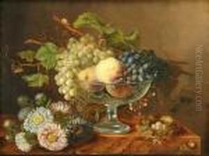 Still Life Of Flowers, Birds' Nests And Fruit In A Glassbowl
