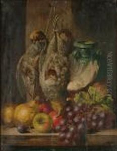 A Still Life Of Grey Partridge, Fruit And An Earthenware Jug
