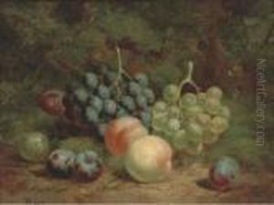 Peaches, Grapes And Plums On A Mossy Bank by Charles Thomas Bale