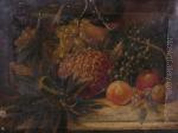 A Still Lifeof Grapes, Pineapple, Apples And Orange - view 1