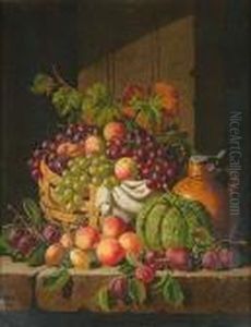 Still Life Of Fruit, A Pumpkin And An Ewer