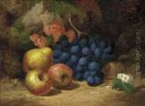 Apples, Grapes, A Pear And Blossom, On A Mossy Bank