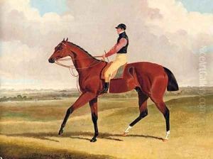 Theodore, winner of the 1822 St. Leger, with John Jackson up, a racecourse beyond