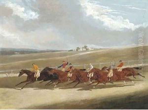 Touchstone winning the 1836 Doncaster Cup, with Carew, Venison, Bee's Wing, General Chasse, and Flying Billy