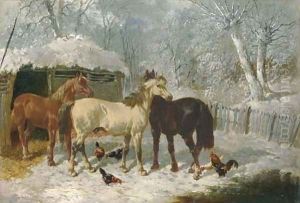 Horses and Chickens in the Snow