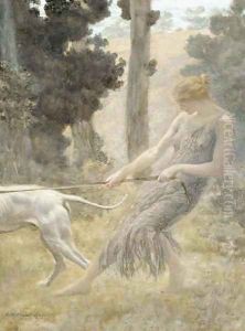 Woman Walking Her Dog by Edward Robert Hughes R.W.S.