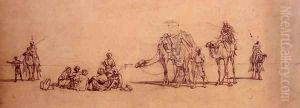 Figures and camels in the desert Figures and camels in the desert