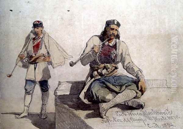 Study of two figures both smoking pipes - view 1