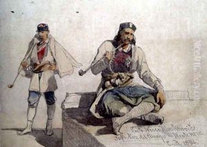 Study of two figures both smoking pipes by Carl Haag