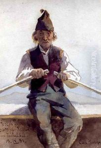 Joseph Zwenger in a Rowing Boat Bavarian Highlands