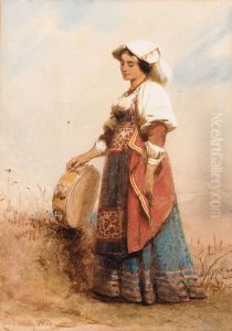 An Italian woman holding a tambourine by Carl Haag