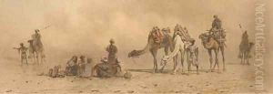 Arabs and camels resting in the desert by Carl Haag