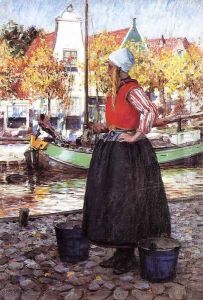 Woman Along Canal (or A Young Dutch Girl) by George Hitchcock