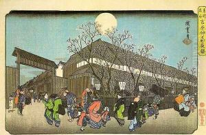 Famous Sights in the Eastern Capital- Cherry Blossom in the Evening on the Nakanomachi in Yoshiwara,