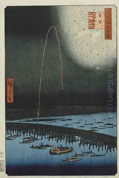 Fireworks at Ryogoku from the series One Hundred Famous Views of Edo 3 by Utagawa or Ando Hiroshige