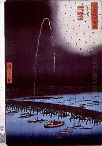 Fireworks at Ryogoku from the series One Hundred Famous Views of Edo