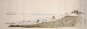 Cherry Blossom Time People Picnicking at Gotenyama by Utagawa or Ando Hiroshige