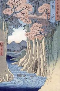 The monkey bridge in the Kai province from the series Rokuju yoshu Meisho zue Famous Places from the 60 and Other Provinces