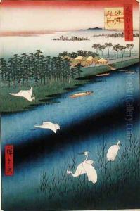 Sakasai Ferry plate 67 from the series One Hundred Famous Views of Edo Edo Period Ansei Era