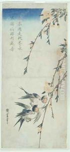 Swallows and Peach Blossom in Moonlight
