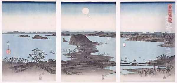 Panorama of Views of Kanazawa Under Full Moon from the series Snow Moon and Flowers - view 1