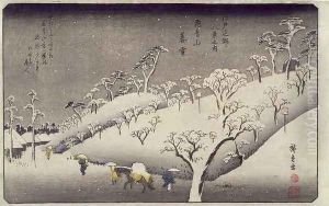 Evening Snow on the Asuka Mountain from Eight Views of Environs of Edo by Utagawa or Ando Hiroshige