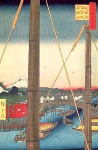 Inari Bridge and Minato Shrine Teppozu plate 77 from the series One Hundred Famous Views of Edo Edo Period Ansei Era