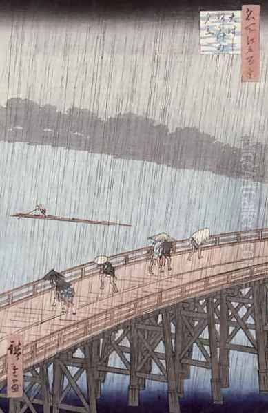 Sudden Shower over Shin Ohashi Bridge and Atake Ohashi Atake no Yudachi from the series Meisho Edo Hyakkei One Hundred Famous Views of Edo - view 1