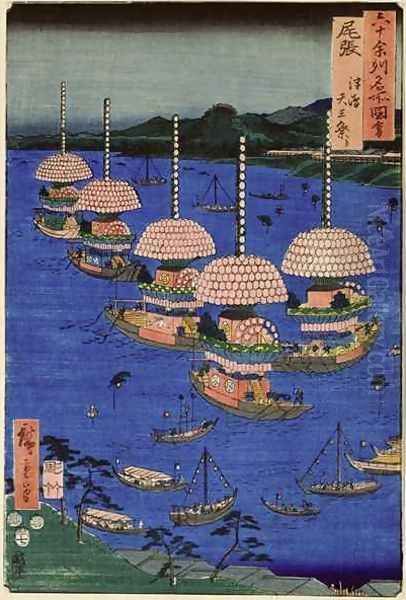 Decorated Boats at the Sanno Festival at Tsushima Owari Province from Famous Places of the Sixty Provinces - view 1