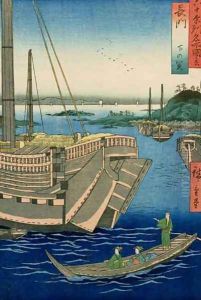 Shimonoseki harbour with boats Nagato Province from Famous Places of the Sixty Provinces by Utagawa or Ando Hiroshige