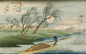Full Moon at Seba from the series 69 Stations of the Kisokaido by Utagawa or Ando Hiroshige