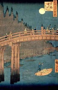 Kyoto bridge by moonlight from the series 100 Views of Famous Place in Edo