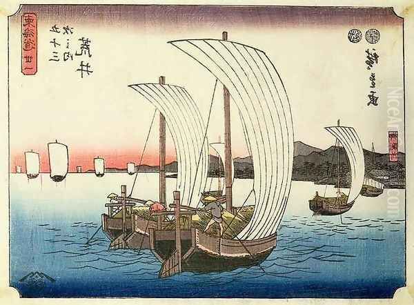 Sailing boats at Arai from the series 53 Stations of the Tokaido - view 1