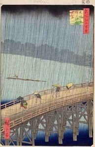 Sudden Shower over Shin Ohashi Bridge and Atake Ohashi Atake no Yudachi by Utagawa or Ando Hiroshige
