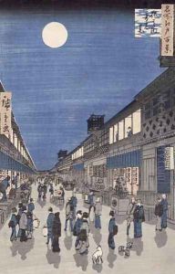 Night time view of Saruwaka Street from Meisho Edo Hyakkei One Hundred Views of Edo