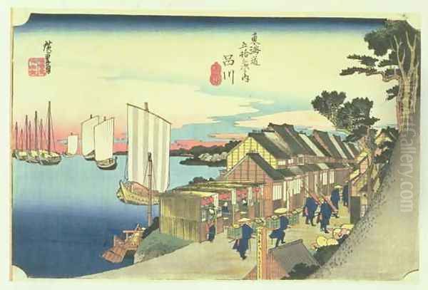 Shinagawa departure of a Daimyo in later editions called Sunrise No 2 from the series 53 Stations of the Tokaido - view 1