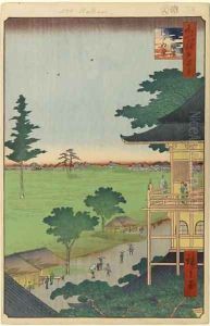 Spiral Hall Five Hundred Rakan Temple No 66 from One Hundred Famous Views of Edo by Utagawa or Ando Hiroshige