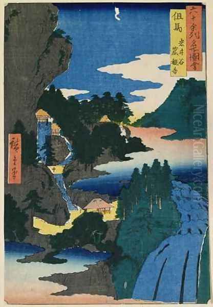 The cave of Kwannon Iwai Valley Tajima Province from Famous Places of the Sixty Provinces - view 1