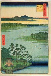 Benten Shrine Inokashia Pond from the series One Hundred Famous Views of Edo by Utagawa or Ando Hiroshige